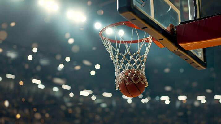 ai-generated-a-basket-ball-flies-into-the-basket-against-the-background-of-a-basketball-arena-photo